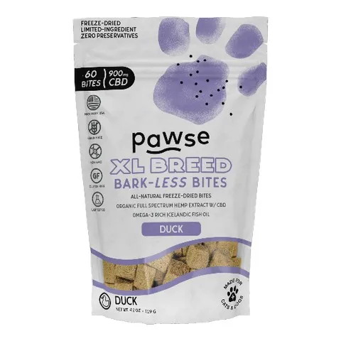 1ea 60pc Pawse 900mg XL Breed Duck Bark-Less Bites - Healing/First Aid